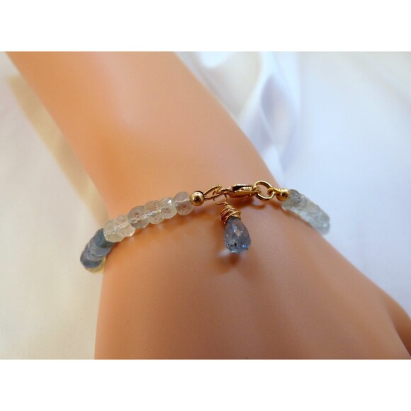 Natural Moss Aquamarine - Gold - Beaded Bracelet March Birthstone - Picture 7 of 8